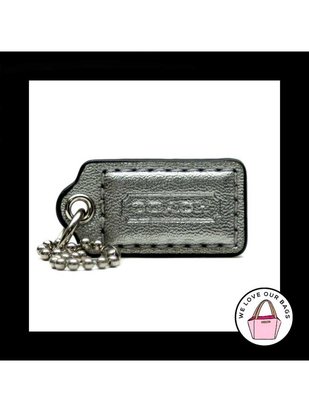 COACH HANG TAG 1.5" Bag Charm Keychain Fob Silver Metallic Leather Nickel Small